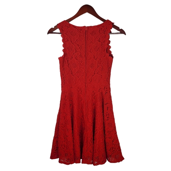 City Studio Juniors Fit & Flare Red Lace Mini Dress - Picture 2 of 10